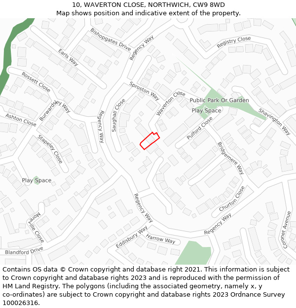 10, WAVERTON CLOSE, NORTHWICH, CW9 8WD: Location map and indicative extent of plot