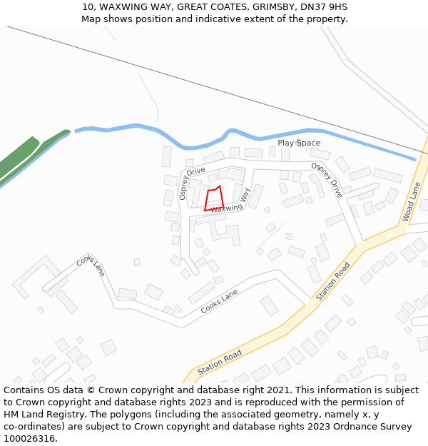 10, WAXWING WAY, GREAT COATES, GRIMSBY, DN37 9HS: Location map and indicative extent of plot