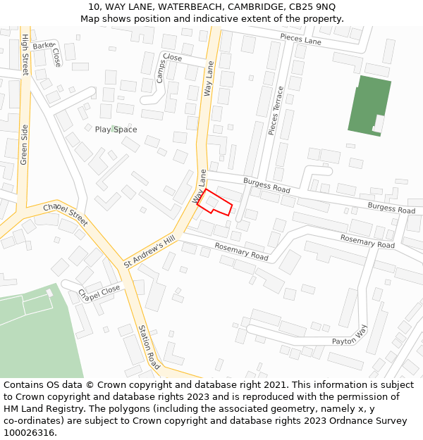 10, WAY LANE, WATERBEACH, CAMBRIDGE, CB25 9NQ: Location map and indicative extent of plot