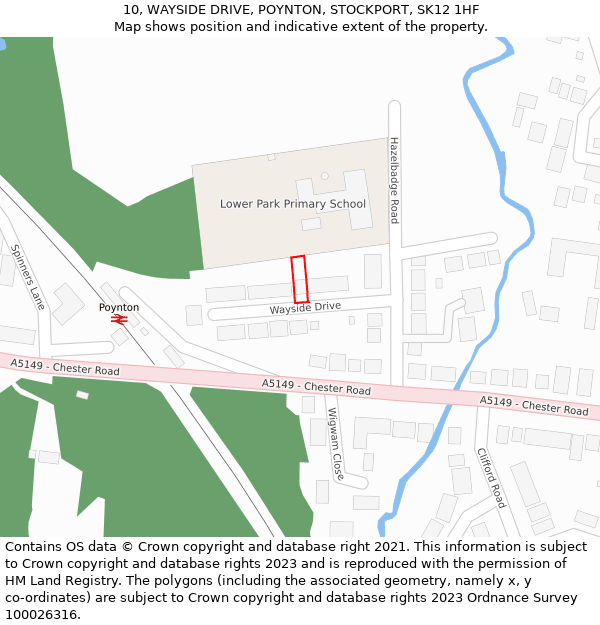 10, WAYSIDE DRIVE, POYNTON, STOCKPORT, SK12 1HF: Location map and indicative extent of plot