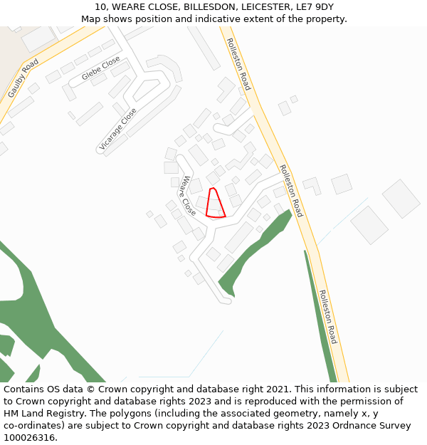 10, WEARE CLOSE, BILLESDON, LEICESTER, LE7 9DY: Location map and indicative extent of plot
