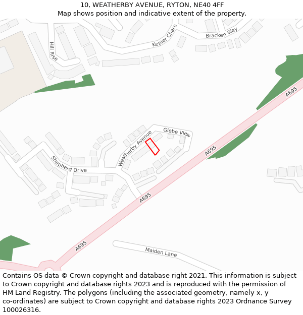 10, WEATHERBY AVENUE, RYTON, NE40 4FF: Location map and indicative extent of plot