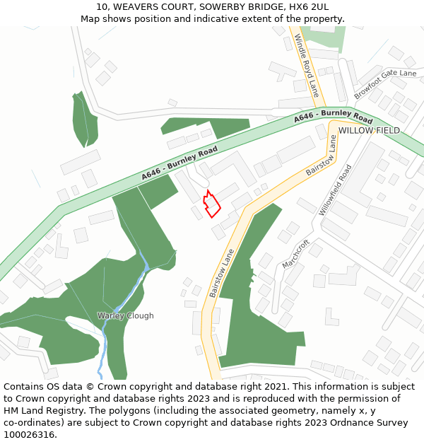 10, WEAVERS COURT, SOWERBY BRIDGE, HX6 2UL: Location map and indicative extent of plot