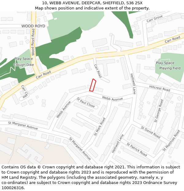 10, WEBB AVENUE, DEEPCAR, SHEFFIELD, S36 2SX: Location map and indicative extent of plot