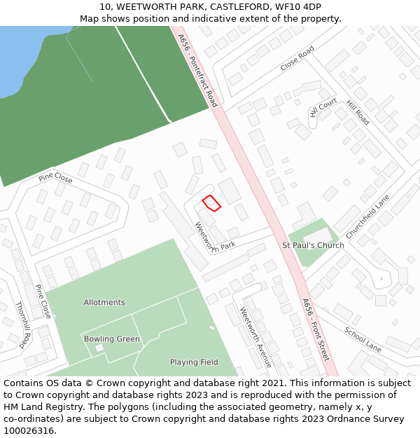 10, WEETWORTH PARK, CASTLEFORD, WF10 4DP: Location map and indicative extent of plot