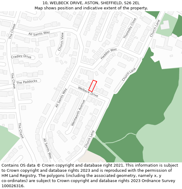 10, WELBECK DRIVE, ASTON, SHEFFIELD, S26 2EL: Location map and indicative extent of plot