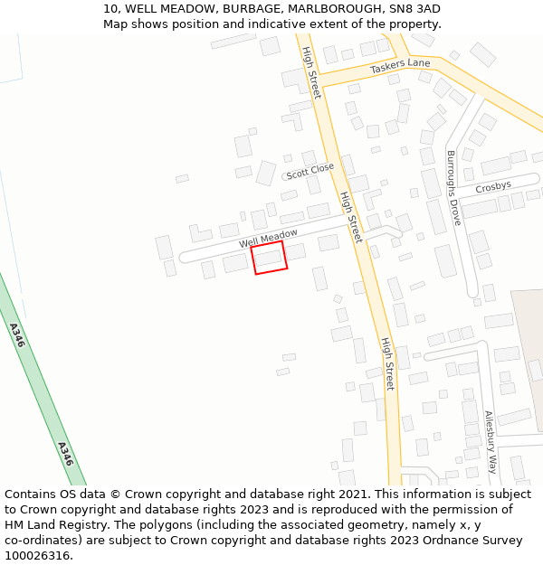 10, WELL MEADOW, BURBAGE, MARLBOROUGH, SN8 3AD: Location map and indicative extent of plot