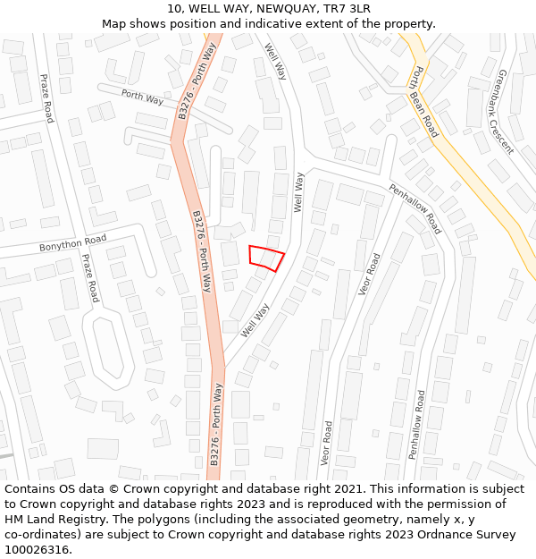 10, WELL WAY, NEWQUAY, TR7 3LR: Location map and indicative extent of plot