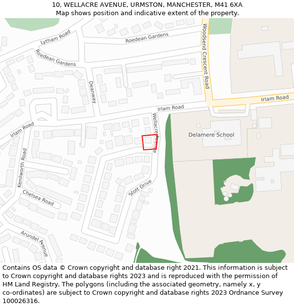 10, WELLACRE AVENUE, URMSTON, MANCHESTER, M41 6XA: Location map and indicative extent of plot