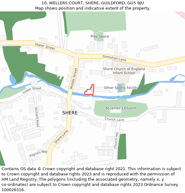 10, WELLERS COURT, SHERE, GUILDFORD, GU5 9JU: Location map and indicative extent of plot