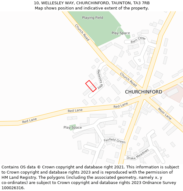 10, WELLESLEY WAY, CHURCHINFORD, TAUNTON, TA3 7RB: Location map and indicative extent of plot