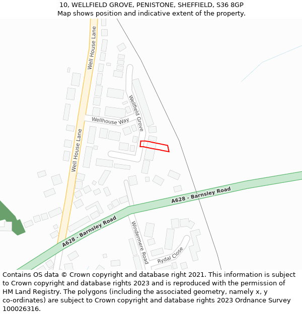 10, WELLFIELD GROVE, PENISTONE, SHEFFIELD, S36 8GP: Location map and indicative extent of plot