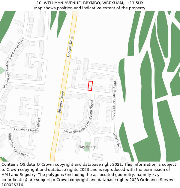 10, WELLMAN AVENUE, BRYMBO, WREXHAM, LL11 5HX: Location map and indicative extent of plot