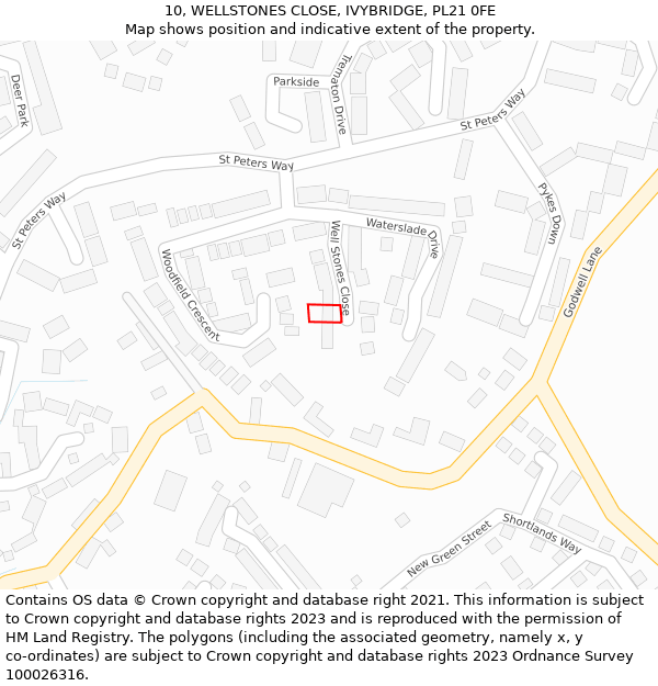 10, WELLSTONES CLOSE, IVYBRIDGE, PL21 0FE: Location map and indicative extent of plot