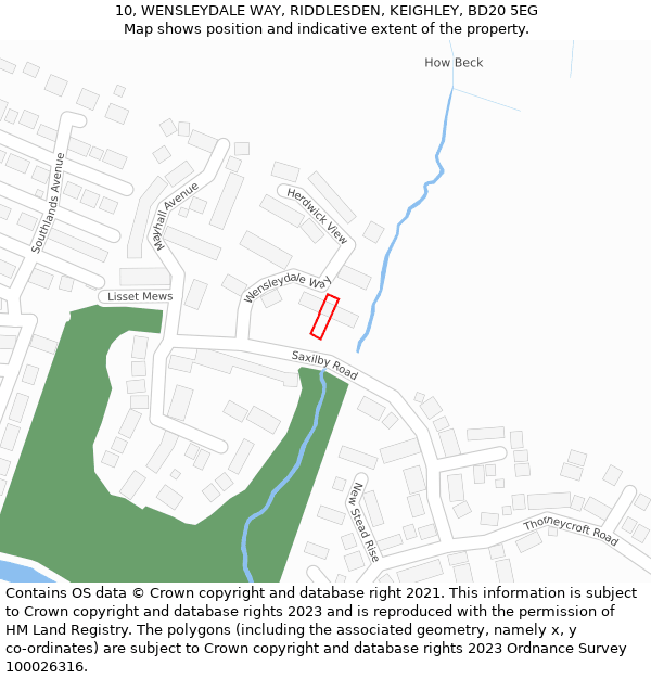 10, WENSLEYDALE WAY, RIDDLESDEN, KEIGHLEY, BD20 5EG: Location map and indicative extent of plot