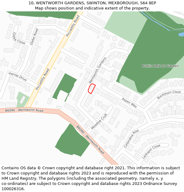 10, WENTWORTH GARDENS, SWINTON, MEXBOROUGH, S64 8EP: Location map and indicative extent of plot