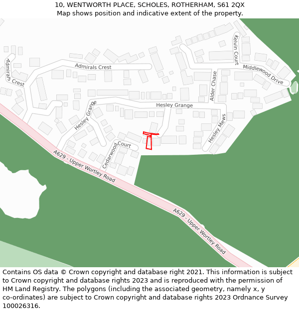 10, WENTWORTH PLACE, SCHOLES, ROTHERHAM, S61 2QX: Location map and indicative extent of plot