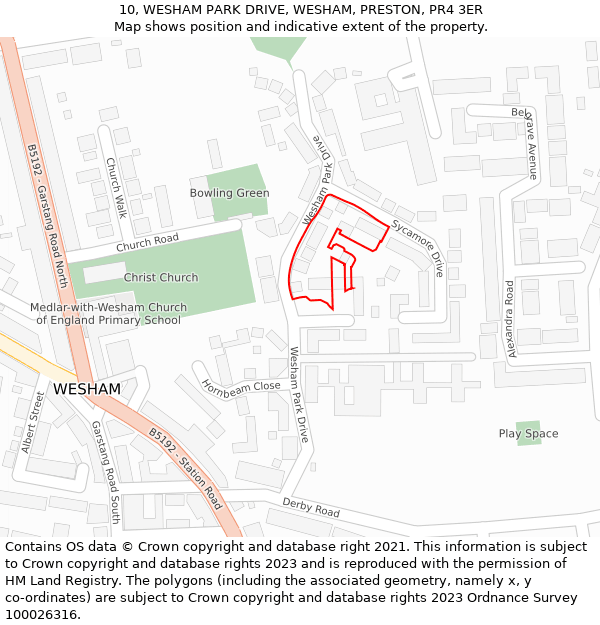 10, WESHAM PARK DRIVE, WESHAM, PRESTON, PR4 3ER: Location map and indicative extent of plot