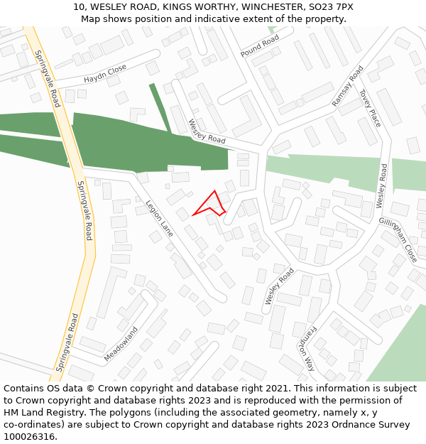 10, WESLEY ROAD, KINGS WORTHY, WINCHESTER, SO23 7PX: Location map and indicative extent of plot