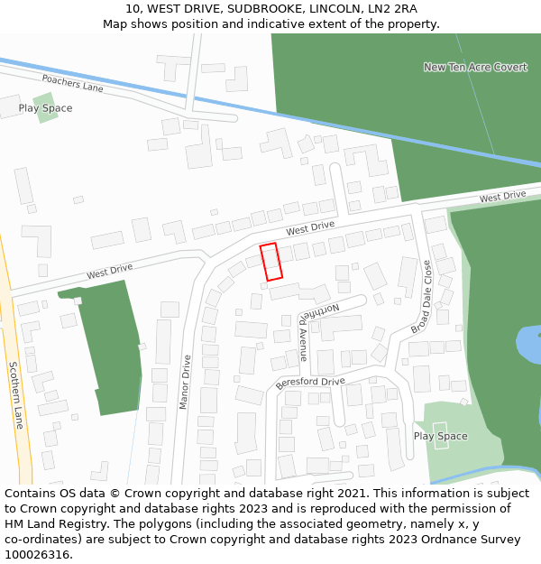 10, WEST DRIVE, SUDBROOKE, LINCOLN, LN2 2RA: Location map and indicative extent of plot