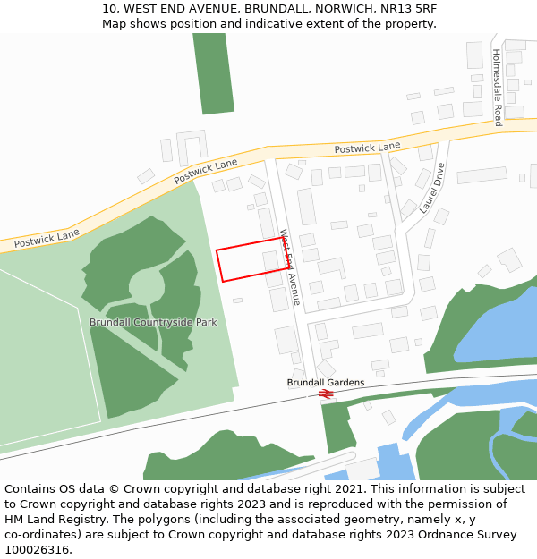 10, WEST END AVENUE, BRUNDALL, NORWICH, NR13 5RF: Location map and indicative extent of plot