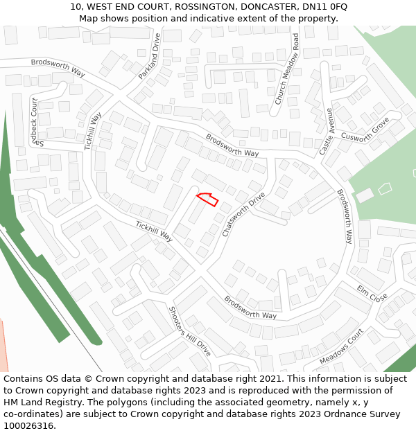 10, WEST END COURT, ROSSINGTON, DONCASTER, DN11 0FQ: Location map and indicative extent of plot