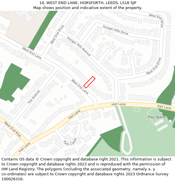 10, WEST END LANE, HORSFORTH, LEEDS, LS18 5JP: Location map and indicative extent of plot