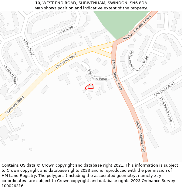 10, WEST END ROAD, SHRIVENHAM, SWINDON, SN6 8DA: Location map and indicative extent of plot