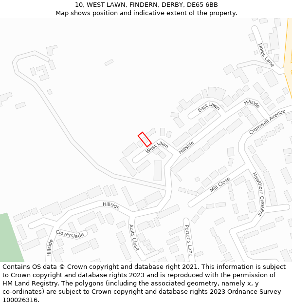 10, WEST LAWN, FINDERN, DERBY, DE65 6BB: Location map and indicative extent of plot