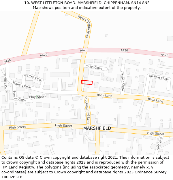 10, WEST LITTLETON ROAD, MARSHFIELD, CHIPPENHAM, SN14 8NF: Location map and indicative extent of plot