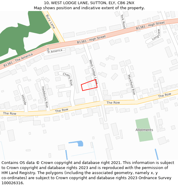 10, WEST LODGE LANE, SUTTON, ELY, CB6 2NX: Location map and indicative extent of plot