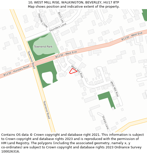 10, WEST MILL RISE, WALKINGTON, BEVERLEY, HU17 8TP: Location map and indicative extent of plot