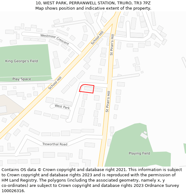 10, WEST PARK, PERRANWELL STATION, TRURO, TR3 7PZ: Location map and indicative extent of plot