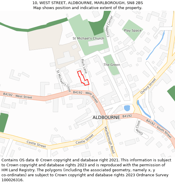 10, WEST STREET, ALDBOURNE, MARLBOROUGH, SN8 2BS: Location map and indicative extent of plot