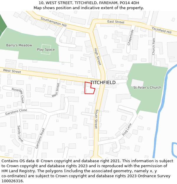 10, WEST STREET, TITCHFIELD, FAREHAM, PO14 4DH: Location map and indicative extent of plot