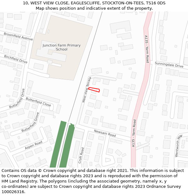 10, WEST VIEW CLOSE, EAGLESCLIFFE, STOCKTON-ON-TEES, TS16 0DS: Location map and indicative extent of plot