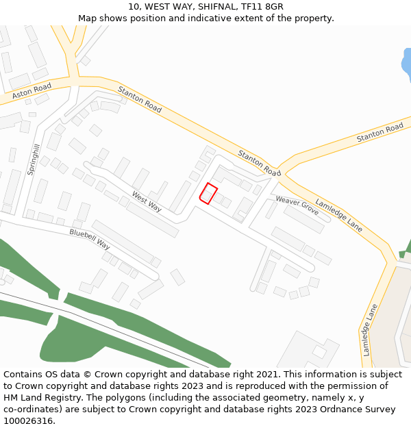 10, WEST WAY, SHIFNAL, TF11 8GR: Location map and indicative extent of plot