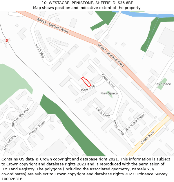 10, WESTACRE, PENISTONE, SHEFFIELD, S36 6BF: Location map and indicative extent of plot