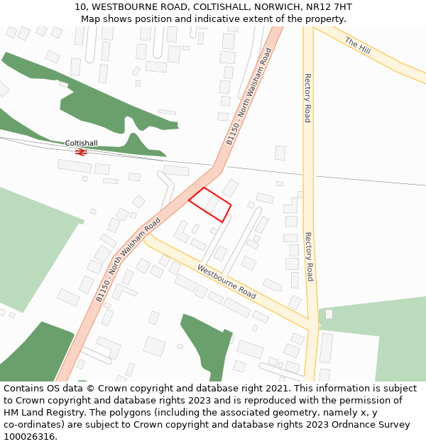 10, WESTBOURNE ROAD, COLTISHALL, NORWICH, NR12 7HT: Location map and indicative extent of plot