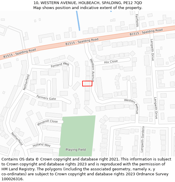 10, WESTERN AVENUE, HOLBEACH, SPALDING, PE12 7QD: Location map and indicative extent of plot