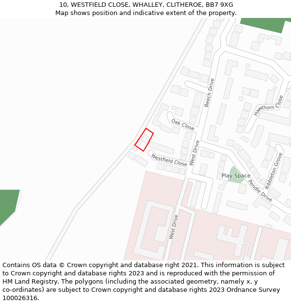 10, WESTFIELD CLOSE, WHALLEY, CLITHEROE, BB7 9XG: Location map and indicative extent of plot