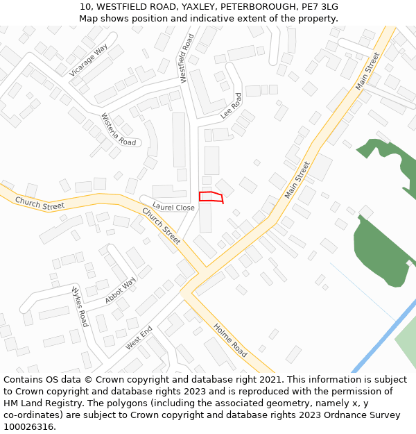 10, WESTFIELD ROAD, YAXLEY, PETERBOROUGH, PE7 3LG: Location map and indicative extent of plot