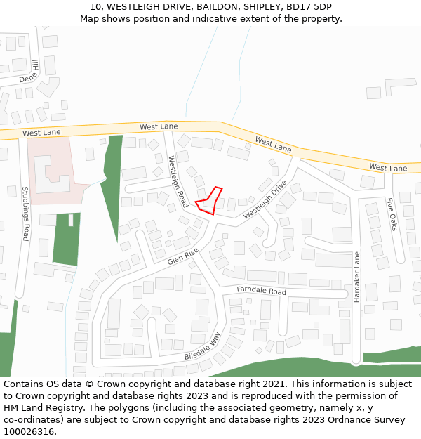 10, WESTLEIGH DRIVE, BAILDON, SHIPLEY, BD17 5DP: Location map and indicative extent of plot