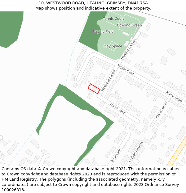 10, WESTWOOD ROAD, HEALING, GRIMSBY, DN41 7SA: Location map and indicative extent of plot