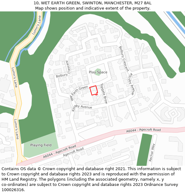 10, WET EARTH GREEN, SWINTON, MANCHESTER, M27 8AL: Location map and indicative extent of plot
