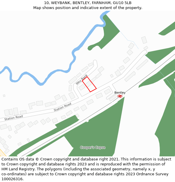 10, WEYBANK, BENTLEY, FARNHAM, GU10 5LB: Location map and indicative extent of plot