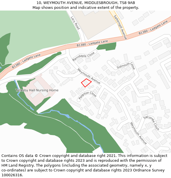 10, WEYMOUTH AVENUE, MIDDLESBROUGH, TS8 9AB: Location map and indicative extent of plot