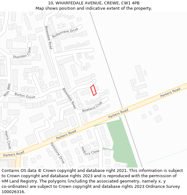 10, WHARFEDALE AVENUE, CREWE, CW1 4PB: Location map and indicative extent of plot