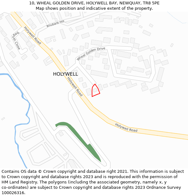 10, WHEAL GOLDEN DRIVE, HOLYWELL BAY, NEWQUAY, TR8 5PE: Location map and indicative extent of plot