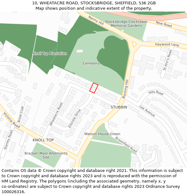 10, WHEATACRE ROAD, STOCKSBRIDGE, SHEFFIELD, S36 2GB: Location map and indicative extent of plot